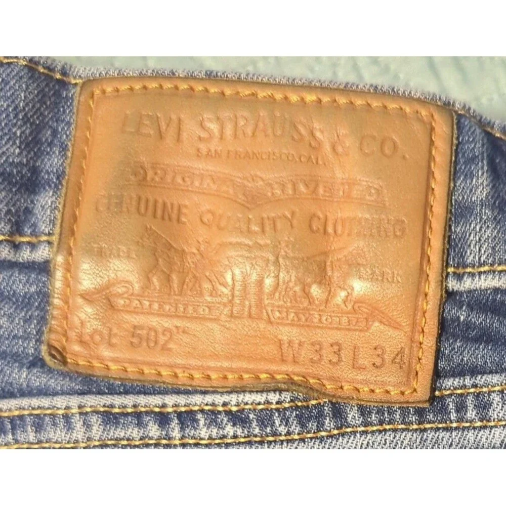Levi's Premium 502 Big E Regular Taper Fit Jeans Mens 33x34 Stonewashed Zip Fly